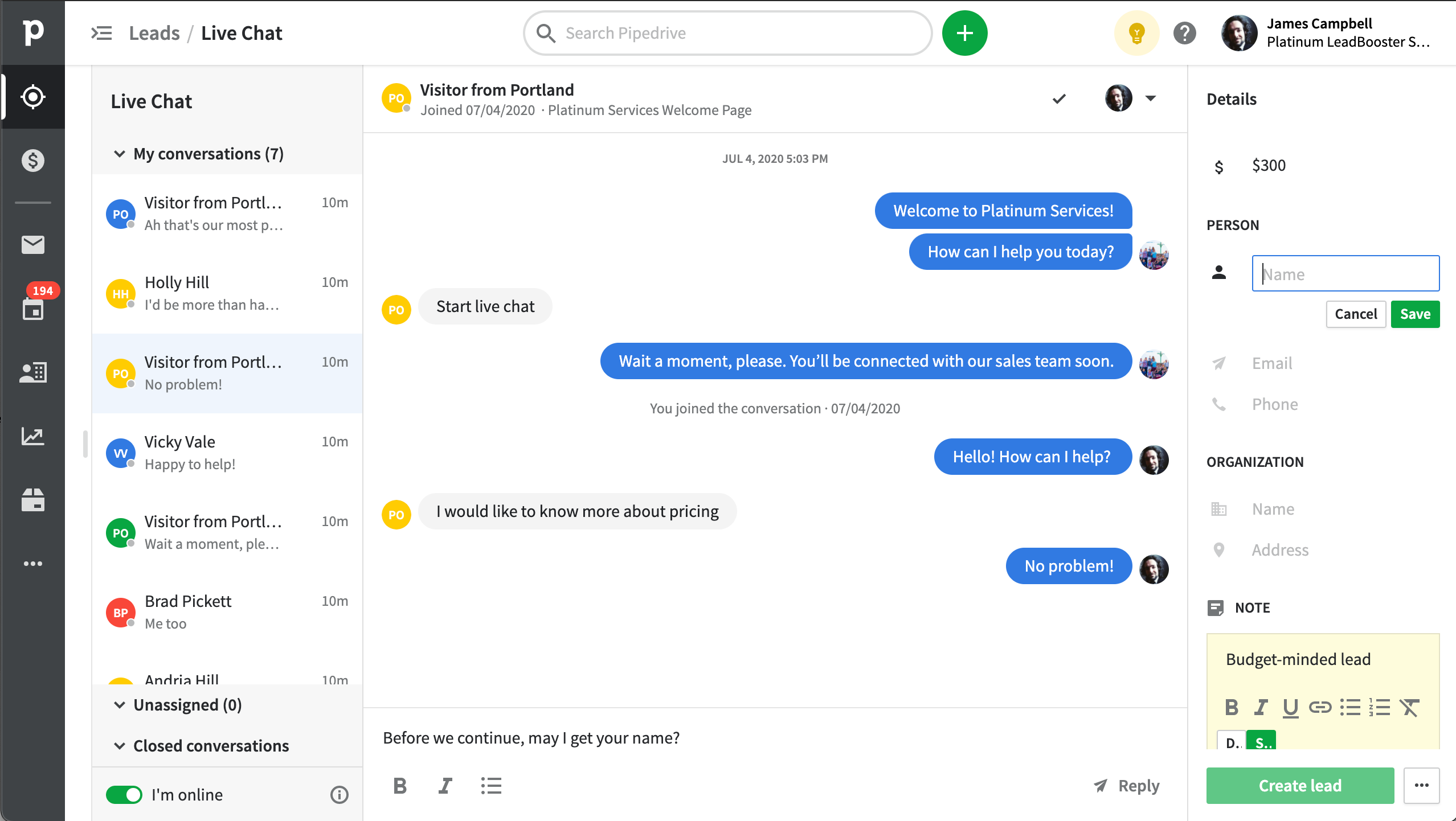 Pipedrive screenshot & Video