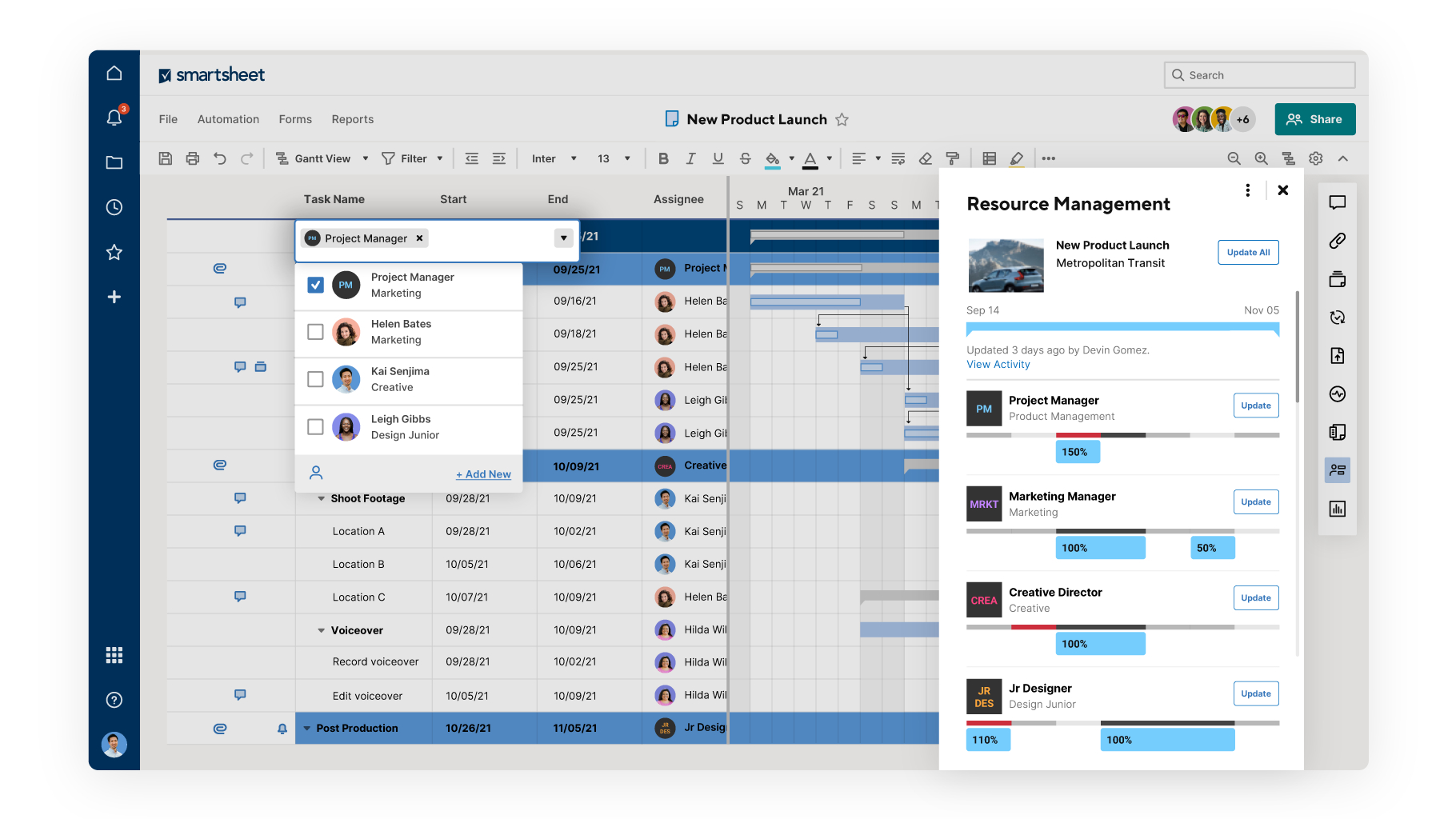 Smartsheet screenshot & Video